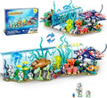 Aquarium Building Blocks Set Compatible with Lego Fish Tank Creative Foldable 2 Styles Ocean Fish Animals Building Blocks Toys Gift for Adults Boys Girls 8-12+ Including Marine Turtle Jellyfish