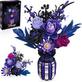 Purple Flowers Building Set with Vase for Adults Gothic Black Roses Floral Bouquet Compatible with Lego Botanical Collection Cool Home Office Decor Valentine Gift for Her Women Girls 14+