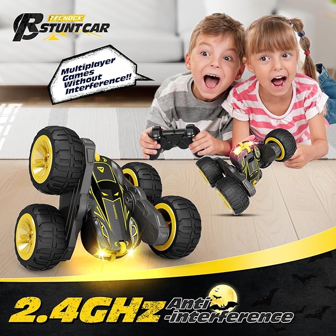 Tecnock Remote Control Car for Kids 2.4GHz RC Cars with USB-C Easy Charging 4WD Double Sided 360° Rotates and Flips RC Stunt Car Toys Gift for Boys and Girls Ages 6-8 8-12