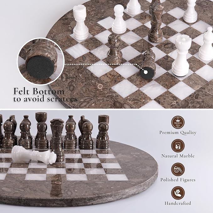 Marble Chess Set for Adults with Complementary Storage Box 15 Oceanic &amp White Handmade Board Game Classic Board Games for Adults Luxury Chess Set