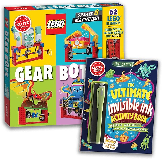 Klutz Lego Gear Bots Science Building Kit Invisible Ink Activity Book 62 Elements to Make 8 Different Versions of Moving Machines