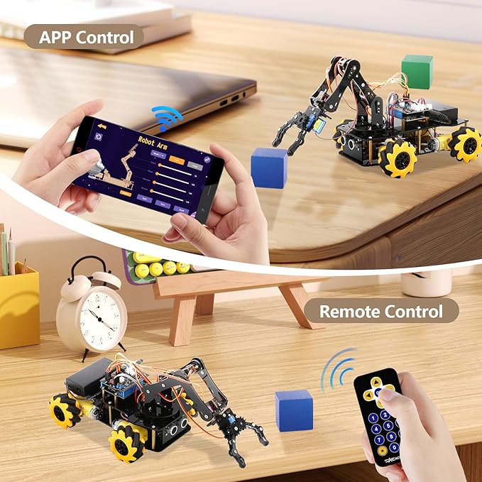 Robotics for Kids Ages 8-12 ACEBOTT Smart Robot Arm Car Kit with 5DOF STEM Toys for Boys Age 8-12 12-16+ ESP32 Arduino/Python/Blockly Coding App &amp Remote Control STEM DIY Gift for Teens &amp