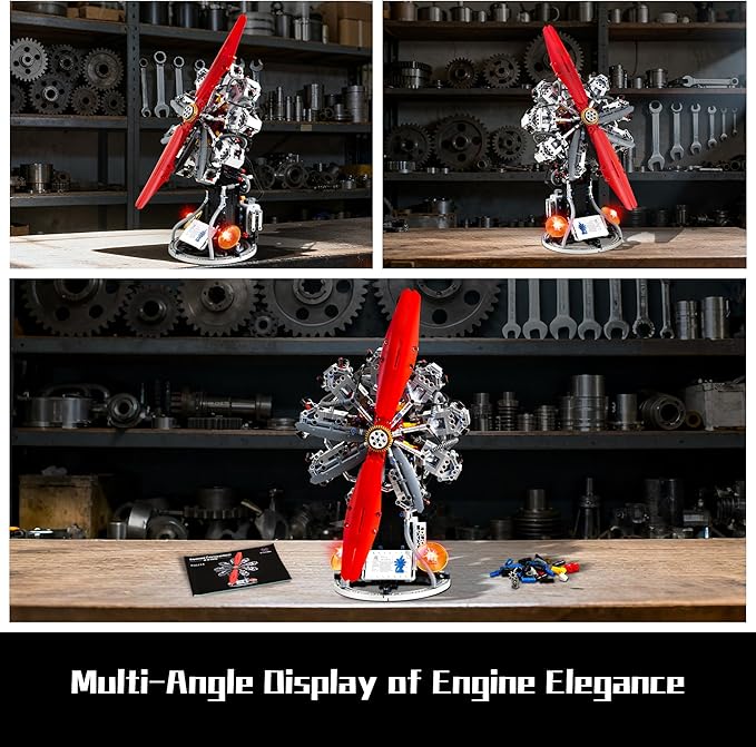 9-Cylinder Radial Aircraft Engine Building Sets (1100 PCS) Classic WW2 Airplane Engine Model that Runs with Motor Educational Toys Gift for Kids &amp Adults