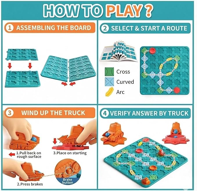 Board Game Logical Road Builder Game for Kids – 206 Challenges Brain Teaser Puzzle Educational STEM Toy Compatible with Block Brands No Batteries Gift for Boys &amp Girls Ages 3 4 5 6 7 8