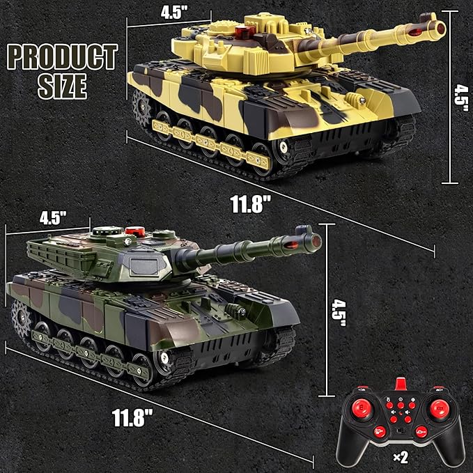 1/28 RC Battle Tank Set Remote Control Army Toy That Shoots for Kids and Adults 2.4G Military Tank Model Toy for Boys Age 6+ Years Old with Sound and Lights