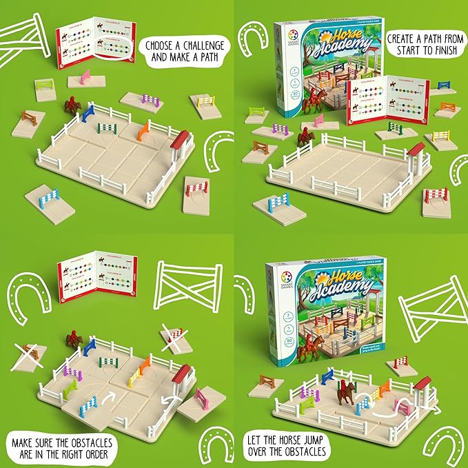 SmartGames Horse Academy – Logic Puzzle Game with 80 Challenges and Colorful Obstacles for Ages 7+