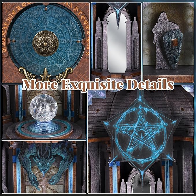 Book Nook Kit DIY Miniature Dollhouse Magic Booknook Kit 3D Wooden Puzzle Bookend Bookshelf with LED Light for Adults Teens (Circle of Magic)