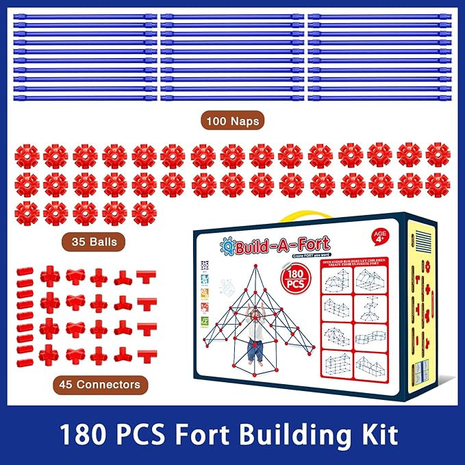 V-Opitos 180 Pack Fort Building Kits for Kids Age 4 5 6 7 8+ Years Old Creative STEM Building Toys for DIY Castles Tunnels Play Tent Ideal Christmas Birthday Gifts for Boys &amp Girls