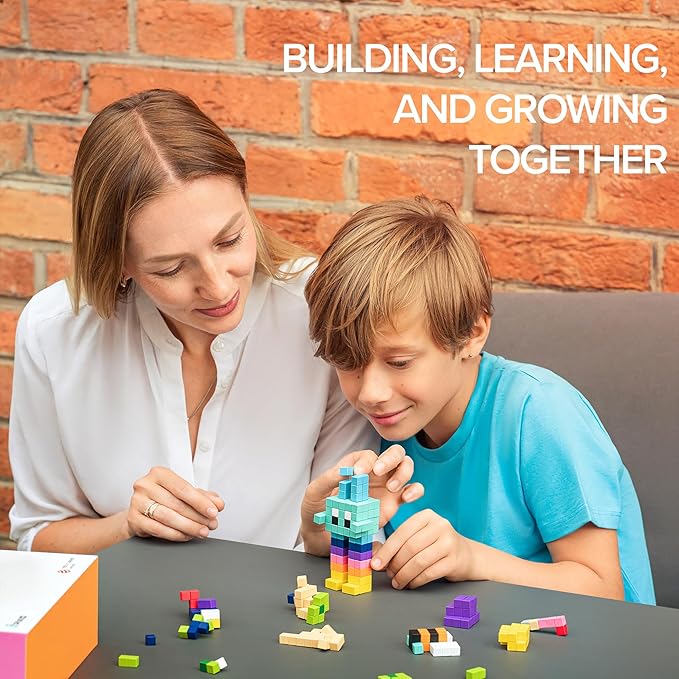 PIXIO Happy Family - Magnetic Building Blocks for Kids Over 6 Years Pixel Art STEM Magnet Toys for Kids Ages 8-12 Portable Magnetic Blocks for Creativity - 162 pcs