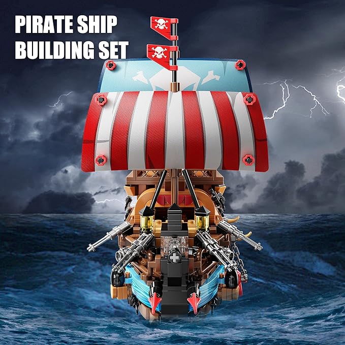 Pirate Ship Building Kit (916 Pcs) with LED Lights - Standard Brick - Compatible Creative Pirate Toy Model - Ideal Gift for Kids Teens Adults &amp Boys Ages 8-12 (Birthday/Christmas/Party)