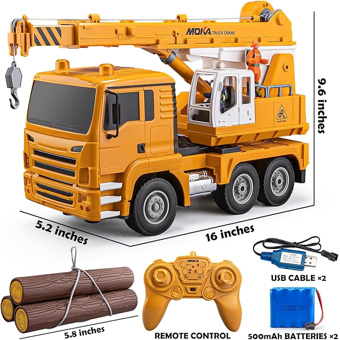 13 Channel RC Crane Truck 2.4G Remote Control Crane Toy Construction Vehicles with Lights Sounds Hook Up and Down 1:18 Large RC Truck Car for Kids Boys 16.5