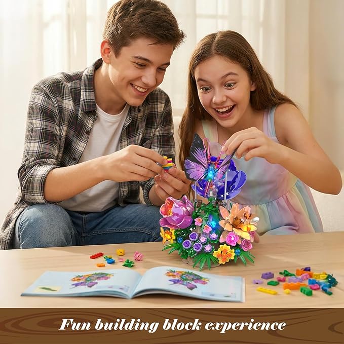 Butterfly Building Sets with Moving Wings &amp LED Lights Botanical Flowers Collection Building Blocks for Adults Butterfly Gifts Model Building Kits for Mom Girlfriend Wife on Birthday Valentine's