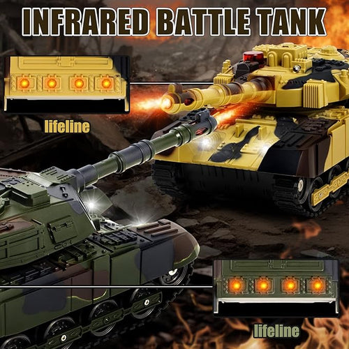 1/28 RC Battle Tank Set Remote Control Army Toy That Shoots for Kids and Adults 2.4G Military Tank Model Toy for Boys Age 6+ Years Old with Sound and Lights