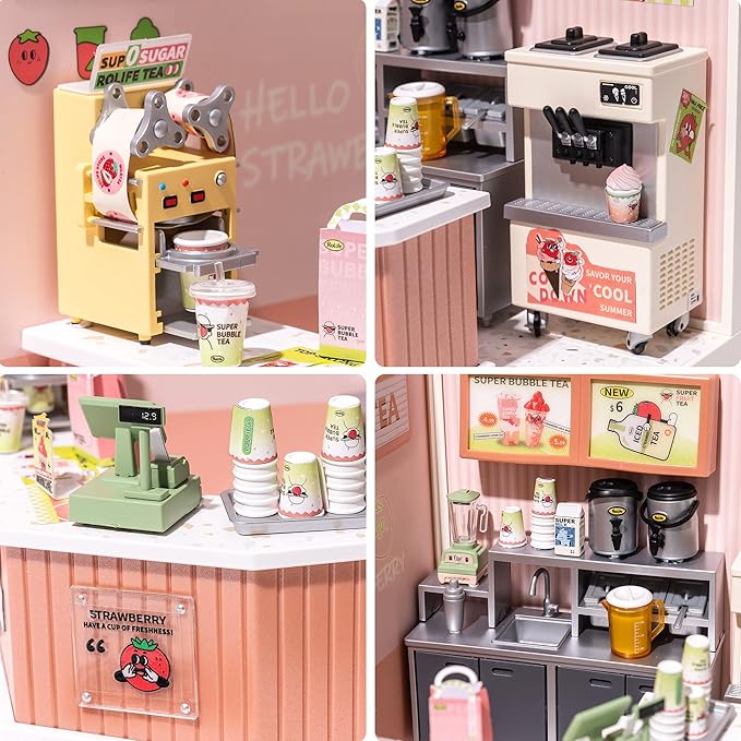 Rolife LED Building Blocks for Adults1:24 Toy Building SetsModel Building Kits for Kids Ages 8-12-15DIY Miniature Dollhouse Kits for AdultsHobbies for Women Men (4.Double Joy Bubble Tea)