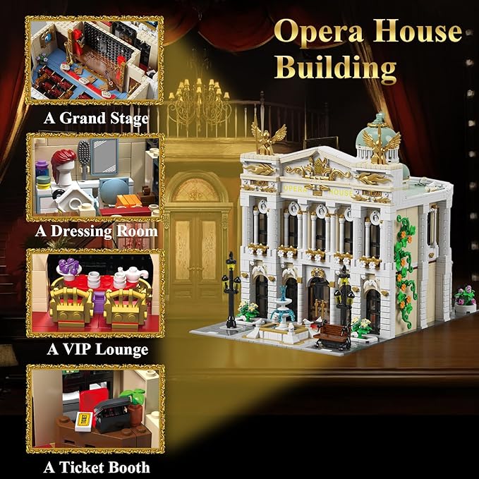 Paris Opera House Modular Building Sets for Adults European Theater Architecture with Light Kit &amp 8 Figures Collectible Club Building with Guitar for Music Lovers Gifts (4490 PCS)