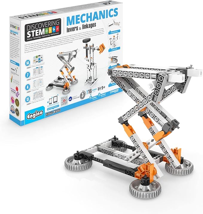 Engino STEM Toys 16 Models in 1 Mechanics Levers &amp Linkages Construction Toys for Kids 9+ Educational Kit Gift for Boys &amp Girls Fun Kids Activities Engineering Kit