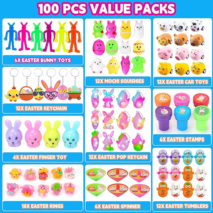 100PCS Unique &amp Colorful Prefilled Easter Eggs with Novelty Toys Filling Treats Easter Eggs Hunt Basket Stuffers Fillers Theme Party Favor Classroom Prize