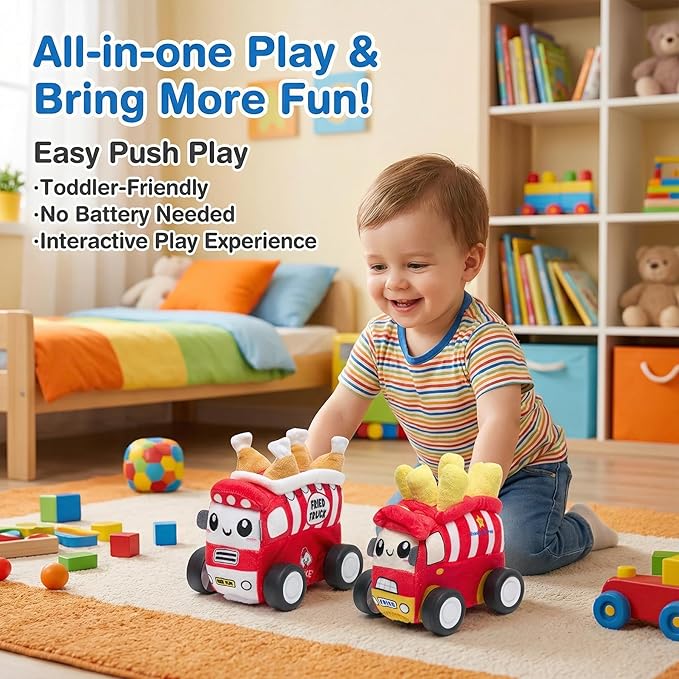 Plush Toy Remote Control Vehicle with 2 Detachable Dolls Kids Electric RC Toy for Boys Girls Ages 2+ Soft Plush &amp Durable Design Suitable for Blocks (Fastfood Truck)