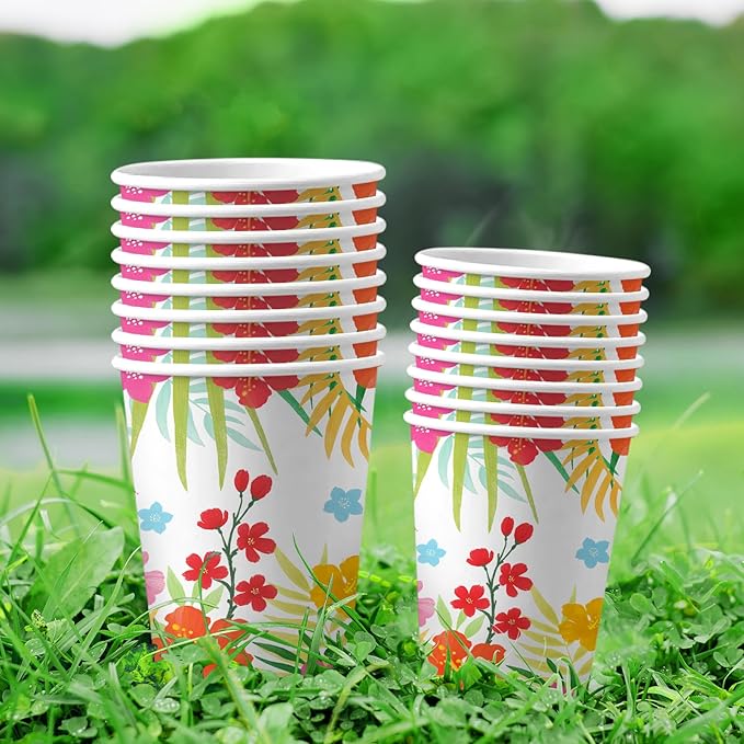 Tropical Luau Party Supplies Kit for 25 - Aloha Hawaiian Party Decorations with Disposable Paper Plates Napkins Cups Tablecloth and Banner | BBQs &amp Summer party