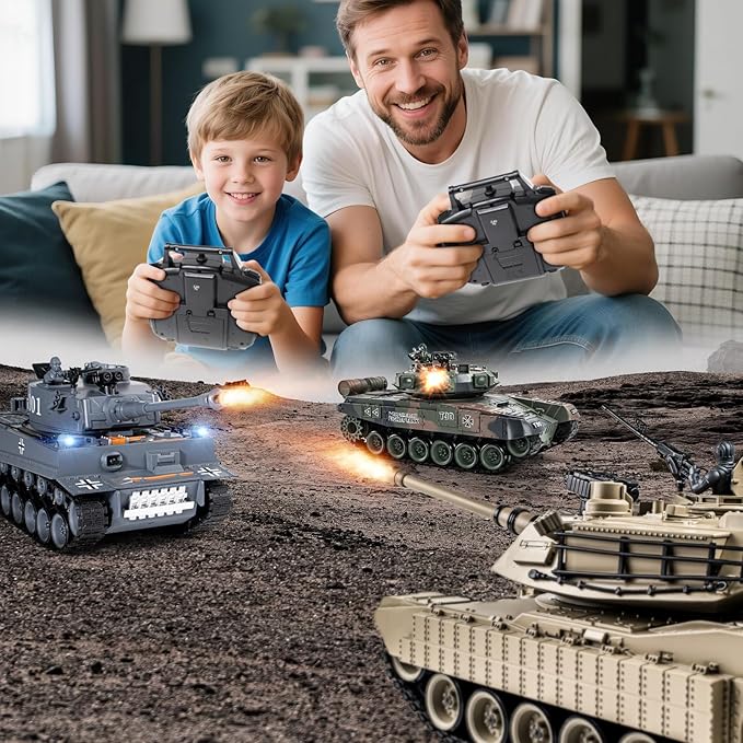 1/18 M1A2 Abrams RC Tank 2.4G Remote Control Tank That Shoot BBS with Smoke Sound and Lights 165ft Remote Control Army Model Toy Military All-Terrain Vehicle for Kids &amp Adults
