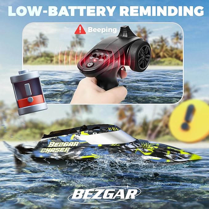 BEZGAR TX123 Remote Control Boats - Fast Speed RC Boat 32+ KPH with A Portable Suitcase for Lakes &amp Pools &amp Salt Water Summer Toys for Adults and Ideal Gifts for Kids Boys Age 6 7 8-12 Years