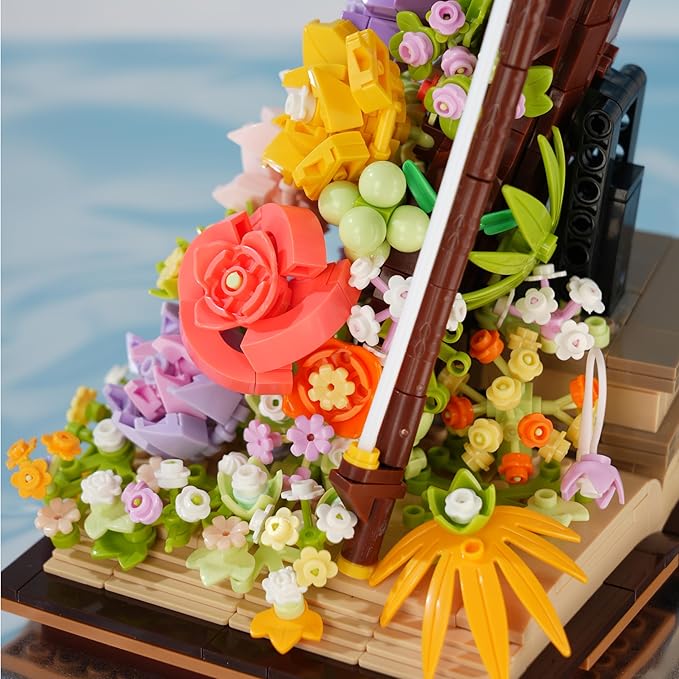 Flower Bouquet Violin Building Blocks Set 950PCS Music Instruments Bricks Set Gifts for Adults and Kids