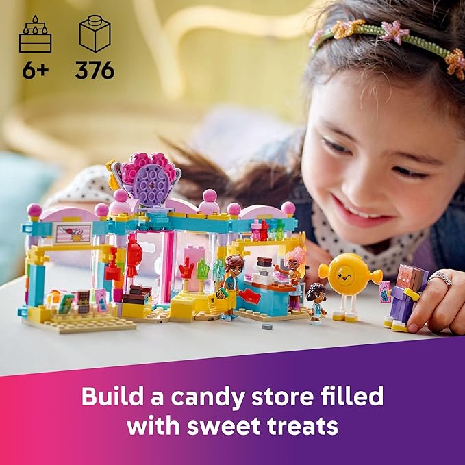 LEGO Friends Heartlake City Candy Store Building Toy - Pretend Playset for Kids Girls &amp Boys Ages 6+ - Gift for Birthdays - W/ 2 Minidolls a Micro-Doll and a Cat Figure - 42649