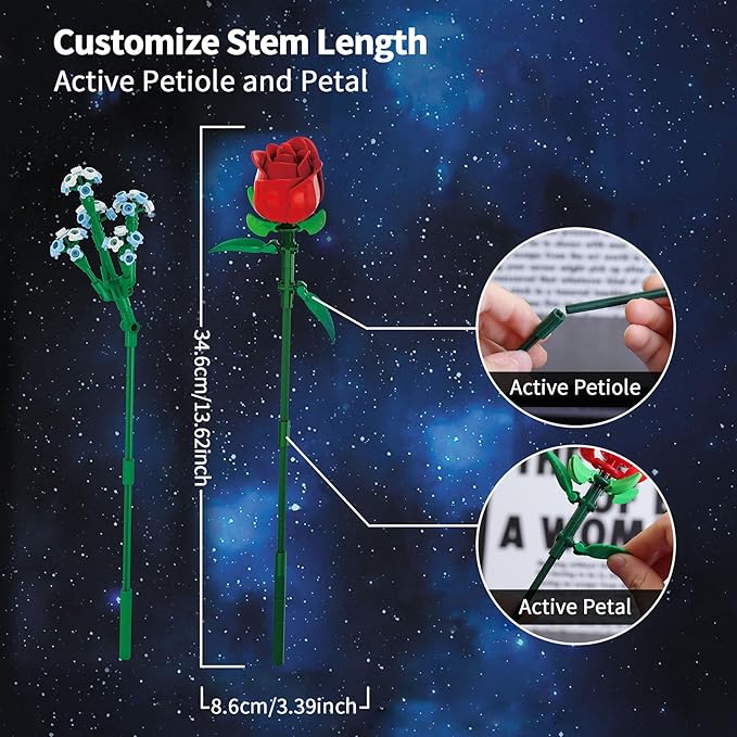 Red Rose Bouquet Building Set 649 PCS 9 Red Roses Compatible with Lego DIY Artificial Flowers Building Blocks Creative Home Décor &amp Gift for Halloween &amp Valentines Wedding Anniversary