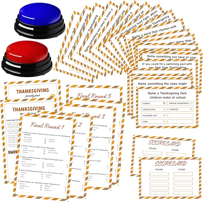 Thanksgiving Day Friendly Feud Game with 2 Answer Buzzers Fall Holiday Feud Cards Family Game Night Fun Trivia Quiz for Friendsgiving Party Office Adults Class Groups Team Building