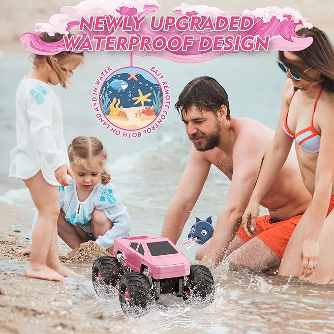 Remote Control Car Cyber RC Truck Toy 1:16 2.4GHz 4WD Off-Road Amphibious Waterproof Monster Truck for All Terrain Kids Birthday Gifts for Boys Girls Age 6 7 8 9 10 11 12 Year Olds (Pink)