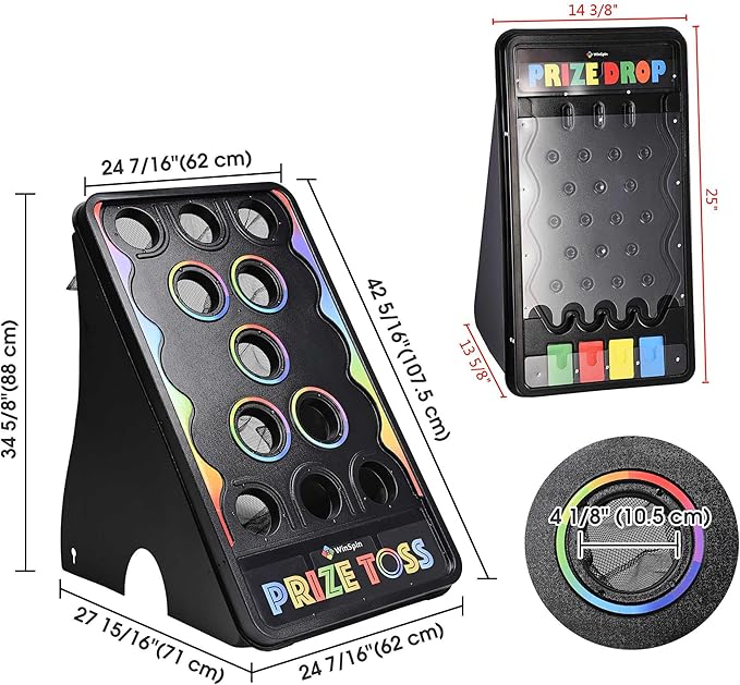 WinSpin Mini 25x14 Prize Drop Board &amp 41x25 Bean Bag Toss Game Foldable Stand with 8 Playing Pucks &amp 5 Bean Bags for Carnival Events