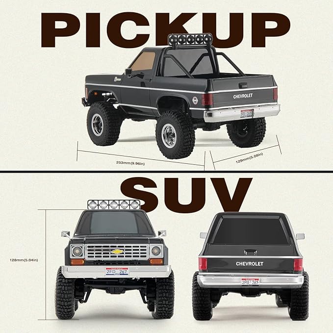 BEEZRC FMS 1/24 RC Crawler Officially Licensed Chevy K5 Blazer RC Car FCX24 RTR RC Pickup Truck SUV 4WD 2.4GHz Hobby RC Model 8km/h Mini car RC Off-Road Remote Control Car (Brown)
