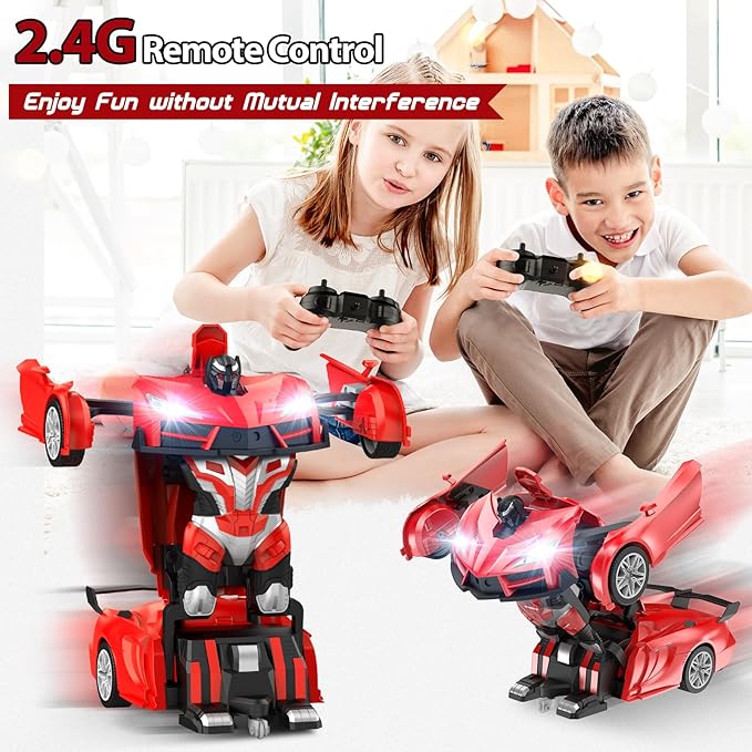 Transform Remote Control Car RC Cars for Boys Age 3-5 6-8 One-Button Transform Toy Cars 2.4GHz 360° Spin 1:16 Scale Flashing Headlight3-8 Year Old Grandkids Christmas Birthday Gifts