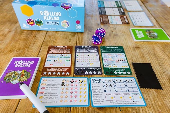 Stonemaier Games: Rolling Realms Redux by Jamey Stegmaier &amp Karel Titeca | A Light Strategic Roll-and-Write Game for Families and Adults | Compete in a Series of Minigames | 1-6 Players 30 Mins