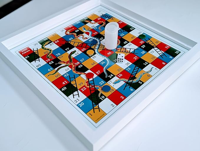 Real Glass Top Game Board with Chess Checkers Backgammon Ludo (Caribbean &amp Indian) Chausar Pachisi Tic-Tac-Toe Snakes and Ladders and a Drinking Dice Board Game.