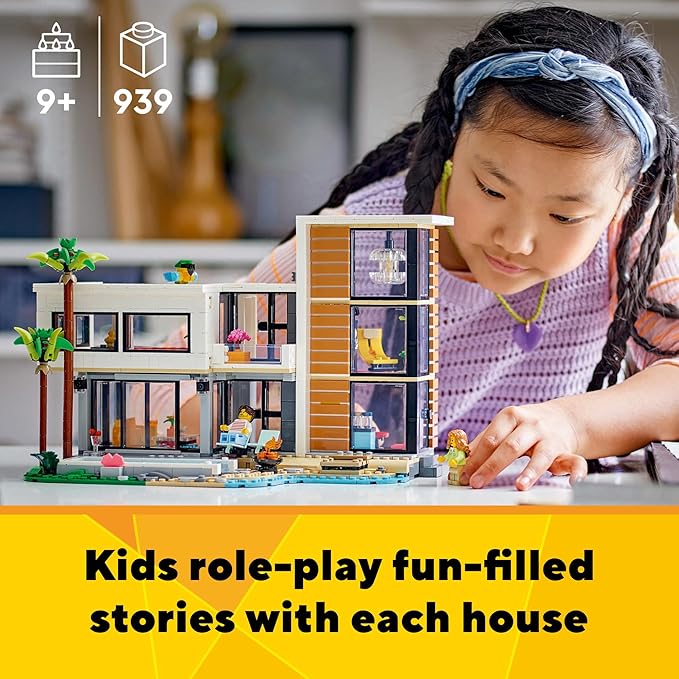LEGO Creator 3 in 1 Modern Toy House - Kids Toy Building Set with 3 Building Options for Boys &amp Girls Ages 9+ - with 2 Minifigures for Pretend Play - Gift Idea for Birthday - 31153