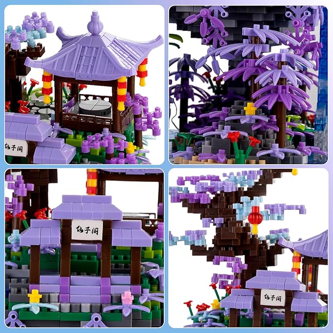 Cherry Blossom Tree House Micro Building Blocks SetPeach Blossom Pond Flowers Bricks Architecture Kit with LED Light Gifts for Adults and Kids（2500+Pieces）