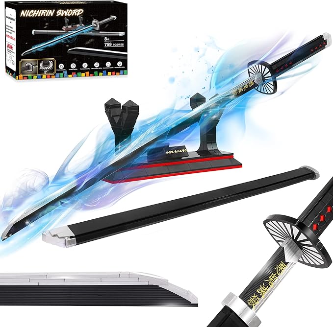 Demon Slayer Swords Building Set 40in Kamado Tanjiro Sword Building Block with Scabbard and Stand Anime Sword Toy Building Set Katana Demon Slayer Gift Toys for Ages 8-13 759 Pcs