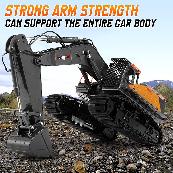 kolegend 1:14 RC Excavator 25 Channel 4 in 1 Construction ToysRemote Control Vehicles Tractor Sandbox Toys Diggerwith Metal BucketDrill BitGripper &amp Wood Gripper RC Truck