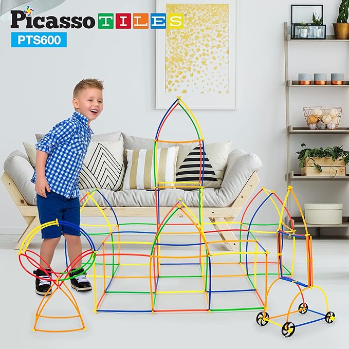 PicassoTiles 600pc Construction Toy Straw Building Set Children STEM Learning Interlocking Building Toys Creative Straw Connecting Builder Kits Early Education Kit for Kids Boys &amp Girls Ages 3+ PT