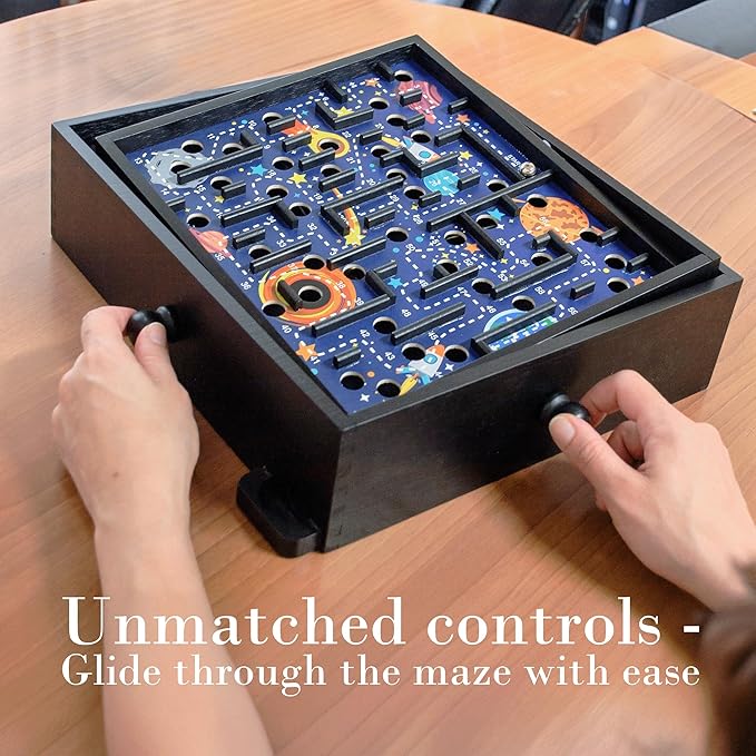 'STERLING Games Wooden Labyrinth Space Shuttle Theme Tilt Maze Game with Marble Ball and 60 Waypoints for 6 Years Up 13.5 x 13 Board