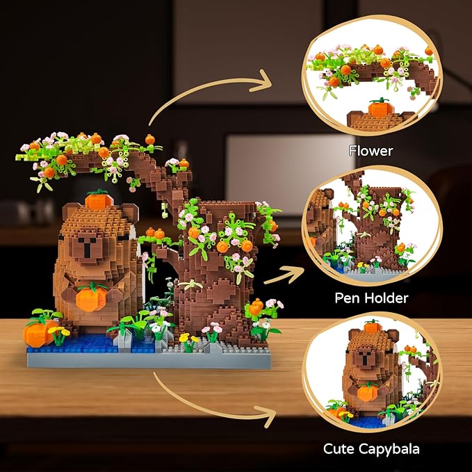 Capybara Set Toy Micro Mini Building Block Pen Holder&ampDesk Organizer Cute Animals Building Bricks Kit(1880Pcs) Arts&ampCrafts for Capybara Lovers for Kids Age 8+ for Adult not Compatible with Leg