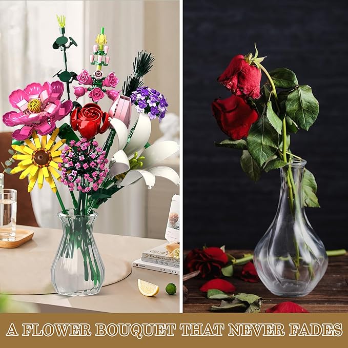 Utbttor Flowers Bouquet Building Set Flower Botanical Collection Building Kit Toys Office Home Decoration Valentine Day Birthday Mother's Day for Him and Her Kids Adults(No Vase)-699Pcs