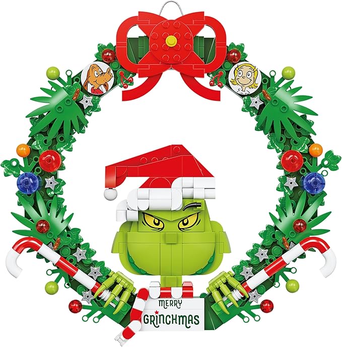 Brickcraft Grinch Wreath Brick Building Blocks Kit 523 PCS Christmas Holiday Décor Fun Hanging Display &amp DIY Decoration Perfect for Kids Teens &amp Adults Festive Grinchmas Collectible Xmas
