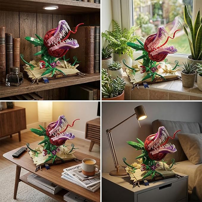 Ancient Magic Book &amp Cannibal Flower Building Set Fantasy Monster Plant Model Kit for Adults Articulated Venus Flytrap on Spellbook Gothic Home Decor Gift