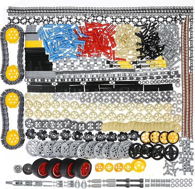 899Pcs Technic Gears and Axles Car Tracks-Tires with Gears-Pins-Shock absorbers - DifferentialsCompatible with Mainstream Building Block Brand Technic Sets