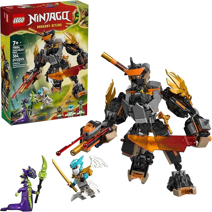LEGO NINJAGO Cole’s Mission Mech &amp Dragon Zane Building Toy for Boys Girls &amp Kids Ages 7+ - Poseable Mech W/Cole Acid Monster &amp Zane Minifigures for Pretend Play - Gift Idea for Birthd