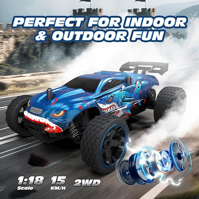 Tecnock RC Cars for Kids 1:18 Scale 2WD RC Car with USB-C Easy Charging 2.4GHz Remote Control Car with LED Lights &amp 50 Mins Playtime Toys Gifts for Boys &amp Girls Ages 8-12