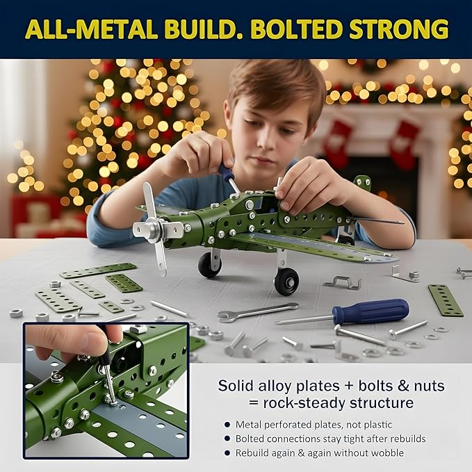 Metal Model Airplane Building Toys for Boys &amp Girls Ages 8-16 258 Pieces DIY STEM Construction Kits Educational Engineering Science Plane Set Vintage Aircraft Vehicle Gift for Kids &amp Adults