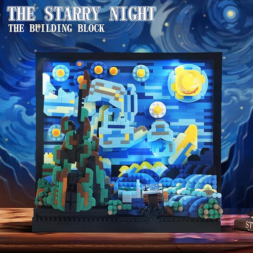 2000+PCS Creative DIY Starry Night Micro mini Building Blocks3D Painting Frame Wall Art Decoration Collection ConstructionBest Present for 14+ Boys Girls or Adults